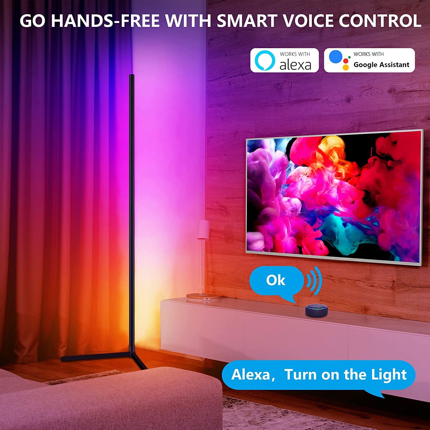 Living Room Corner Floor Lamp | 150 Tuya LED Smart | RGB Mood Light for Bedroom - Radiance Light